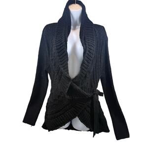 BCBG MaxAzria Vintage Black Knit Wrap Cardigan 90s Y2K Whimsigoth Witchy